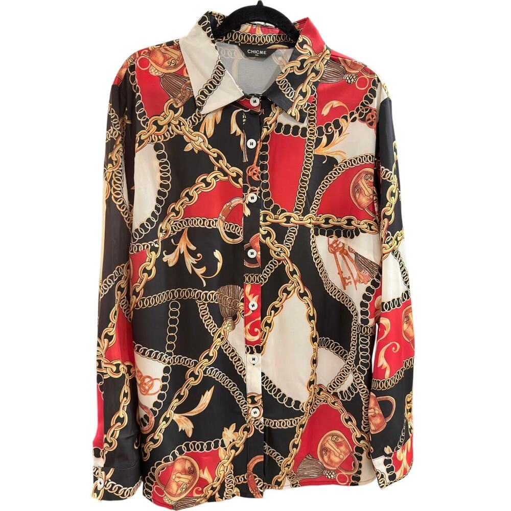 NEW Women's Plus Size Baroque Style Button-Down Long Sleeve Shirt Size 3XL
